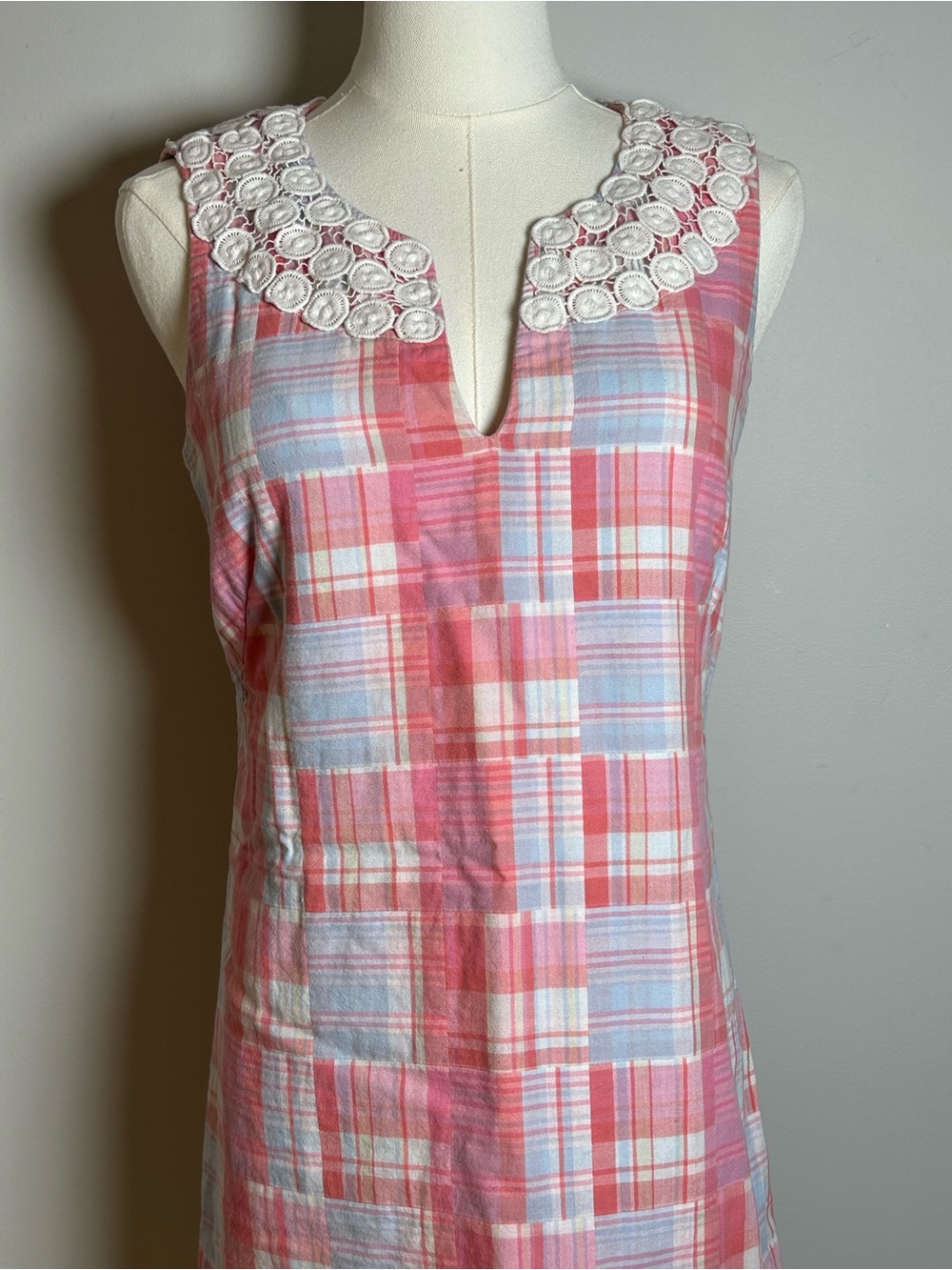 Vineyard Vines shep & Ian pink and blue patchwork madras cotton dress size 0 - Picture 3 of 12